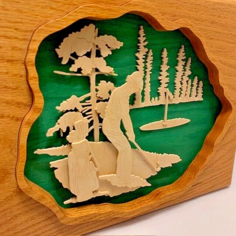 Golf Course Plaque Bar Man Cave Decor Golfing Handmade Art Signed Retro VTG Wood